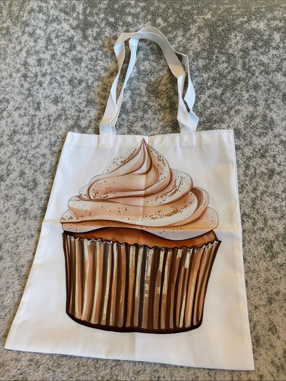 Vanilla Cupcake Vanilla Buttercream Icing Poly Canvas Tote Bag NWT 13.75x15.75”